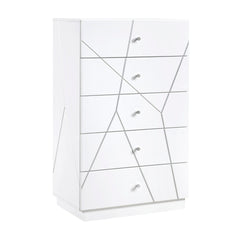 Glamorous White Finish 5-Drawers Storage Chest Bedroom Furniture 1pc Geometric Design Accents