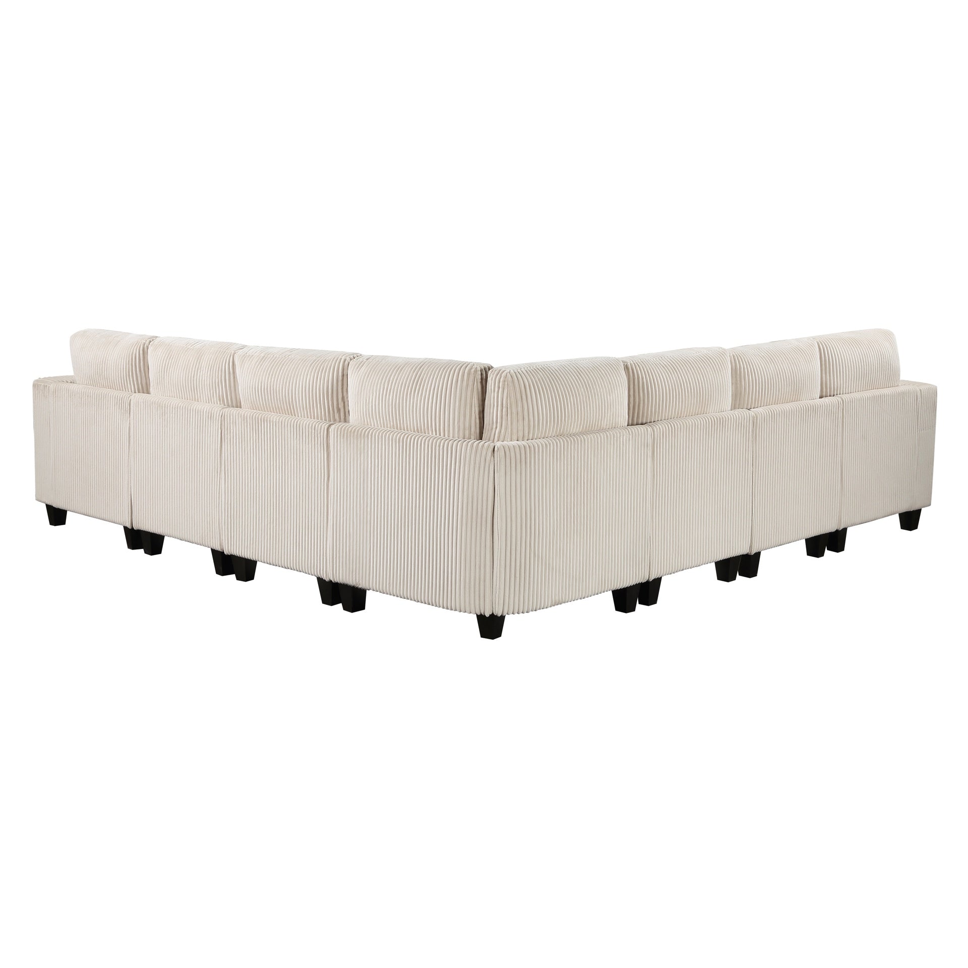 7-Piece Modular Sectional with Storage Seats, Side Pockets, Charging Ports Beige Corduroy Fabric Modern Living Room Sectional Couch Solid Wood Furniture