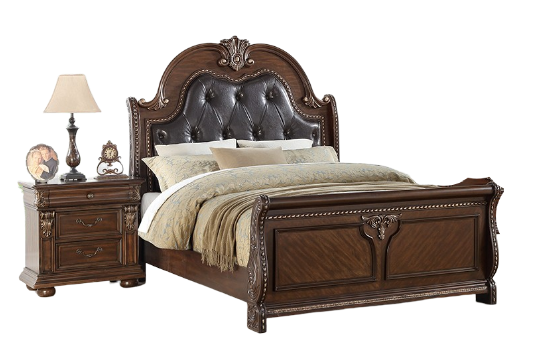 Traditional Style 1pc Queen Size Bed Carved Padded Button Tufted Headboard Brown Finish Bedroom Furniture