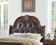 Traditional Style 1pc Queen Size Bed Carved Padded Button Tufted Headboard Brown Finish Bedroom Furniture