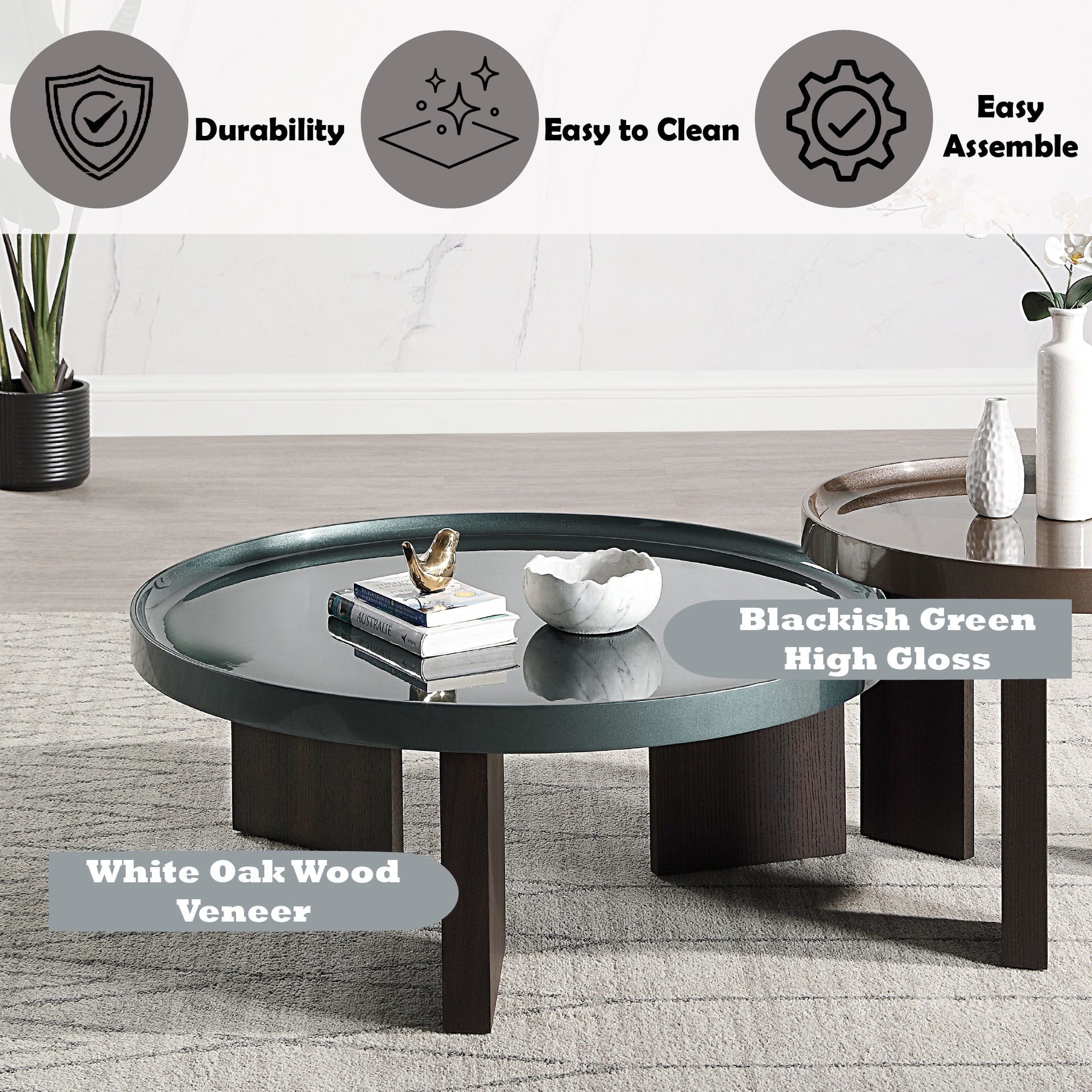 Lakita Blackish Green & Smoked Oak Coffee Table