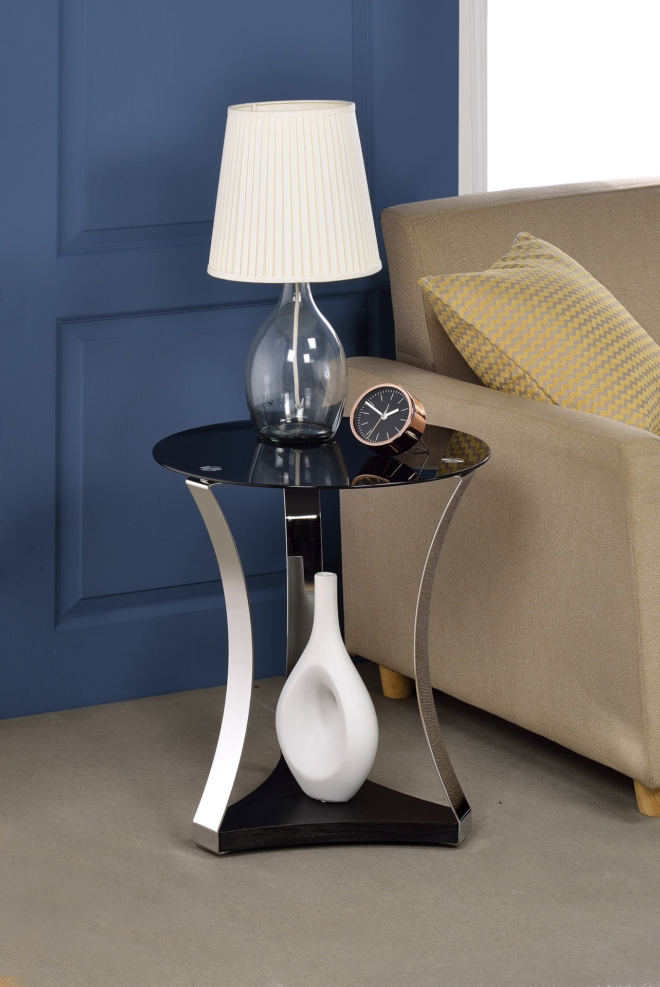 Geiger Black Glass & Chrome Finish End Table