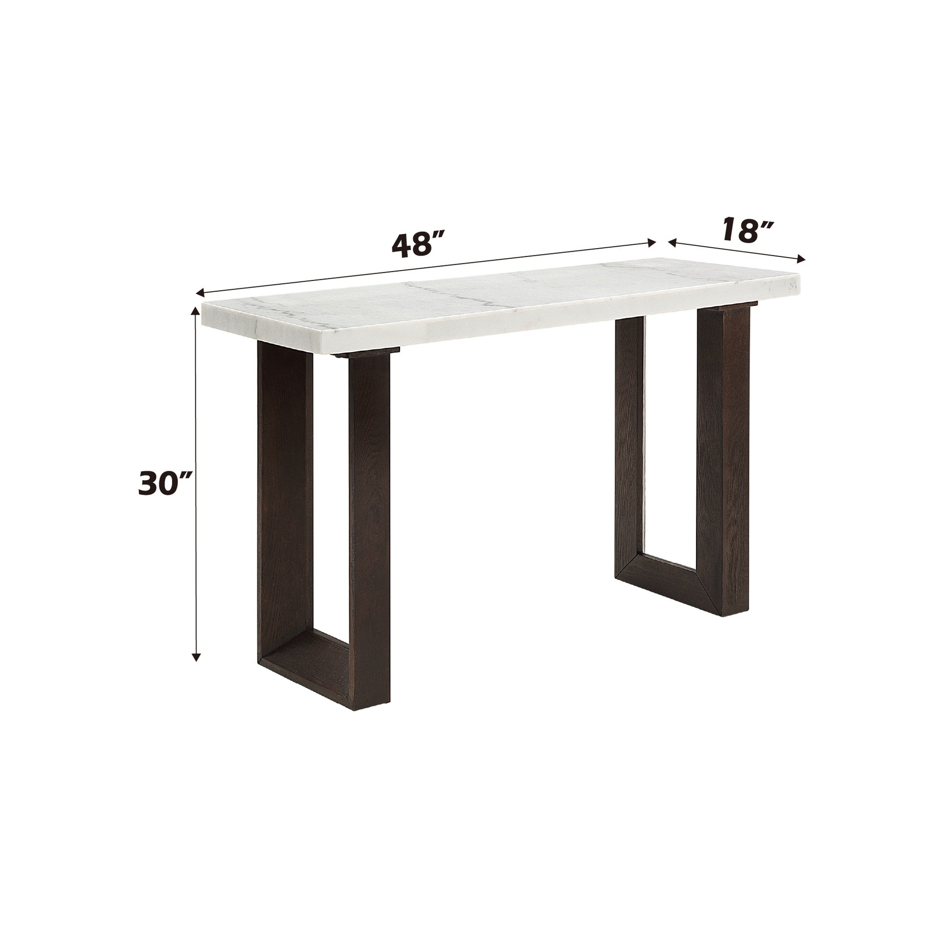 Edwyn White Natural Marble Top & Espresso Finish Sofa Table