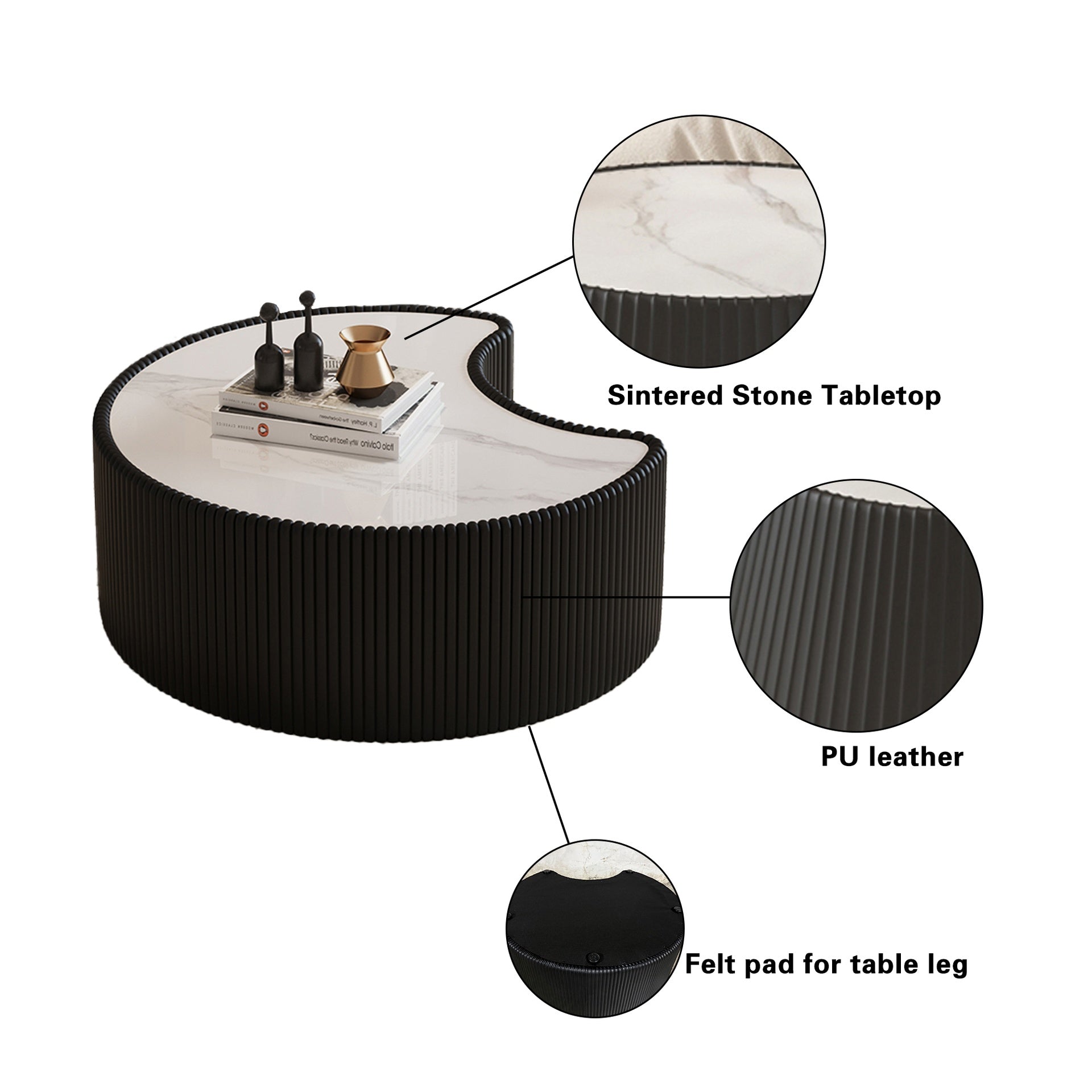 Light Sintered stone Top Stylish Irregular Shape Leather Coffee modern Sofa Table for Living Room (Each tabletop has a unique grey pattern)