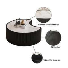Light Sintered stone Top Stylish Irregular Shape Leather Coffee modern Sofa Table for Living Room (Each tabletop has a unique grey pattern)