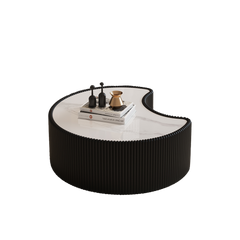 Light Sintered stone Top Stylish Irregular Shape Leather Coffee modern Sofa Table for Living Room (Each tabletop has a unique grey pattern)