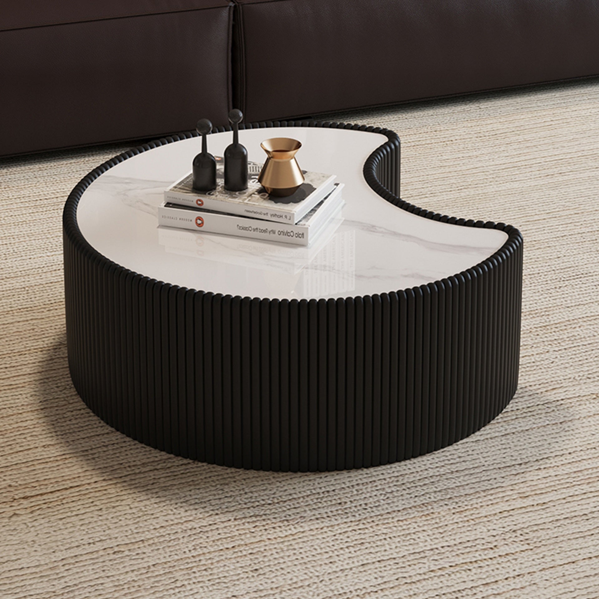 Light Sintered stone Top Stylish Irregular Shape Leather Coffee modern Sofa Table for Living Room (Each tabletop has a unique grey pattern)