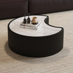 Light Sintered stone Top Stylish Irregular Shape Leather Coffee modern Sofa Table for Living Room (Each tabletop has a unique grey pattern)