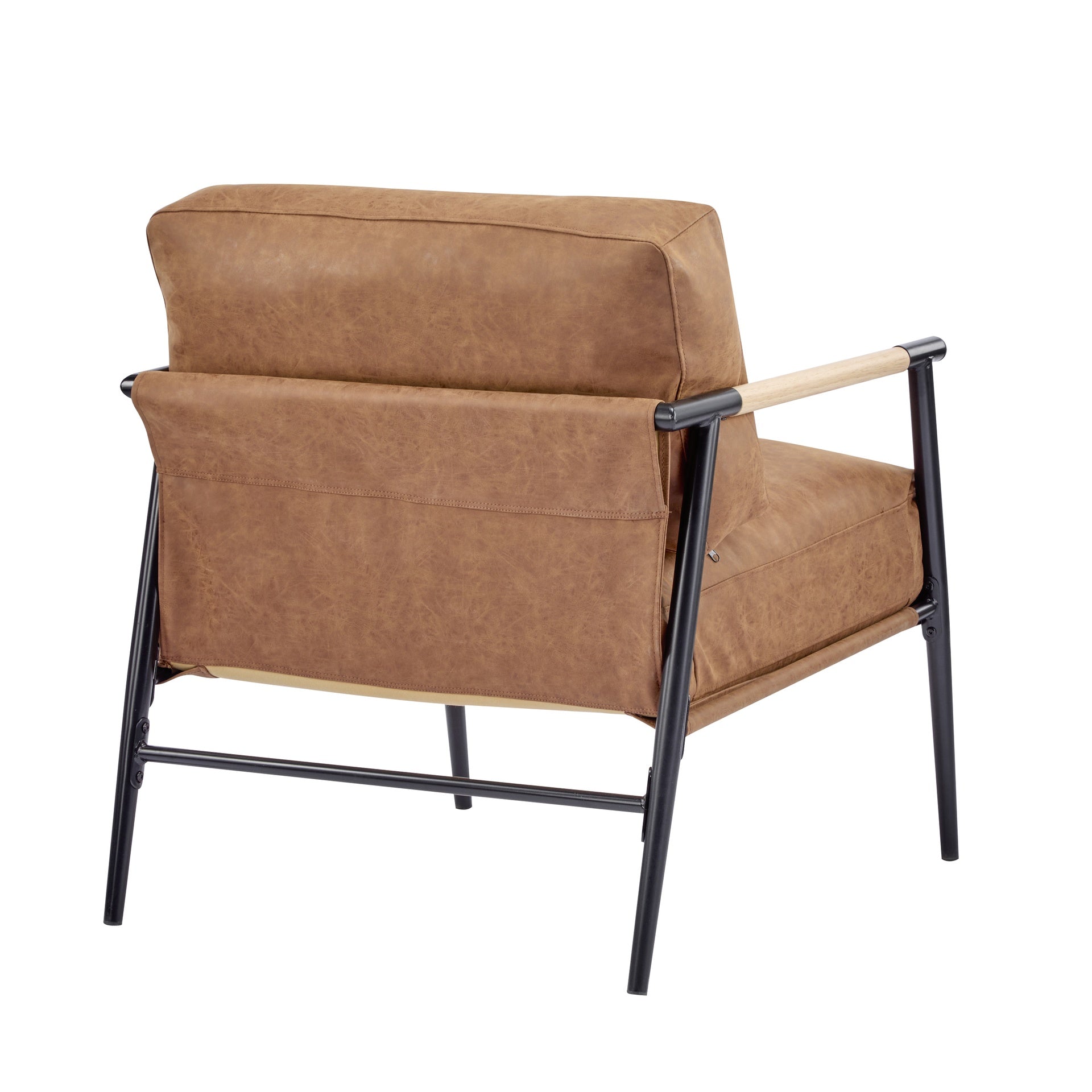 27.56" Modern Accent Chair with Plush Cushions, Minimalist Metal Frame, and Wooden Armrest Design – Perfect for Cozy Living Room, Bedroom, or Office Seating