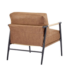 27.56" Modern Accent Chair with Plush Cushions, Minimalist Metal Frame, and Wooden Armrest Design – Perfect for Cozy Living Room, Bedroom, or Office Seating