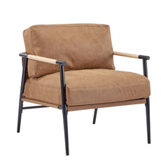 27.56" Modern Accent Chair with Plush Cushions, Minimalist Metal Frame, and Wooden Armrest Design – Perfect for Cozy Living Room, Bedroom, or Office Seating