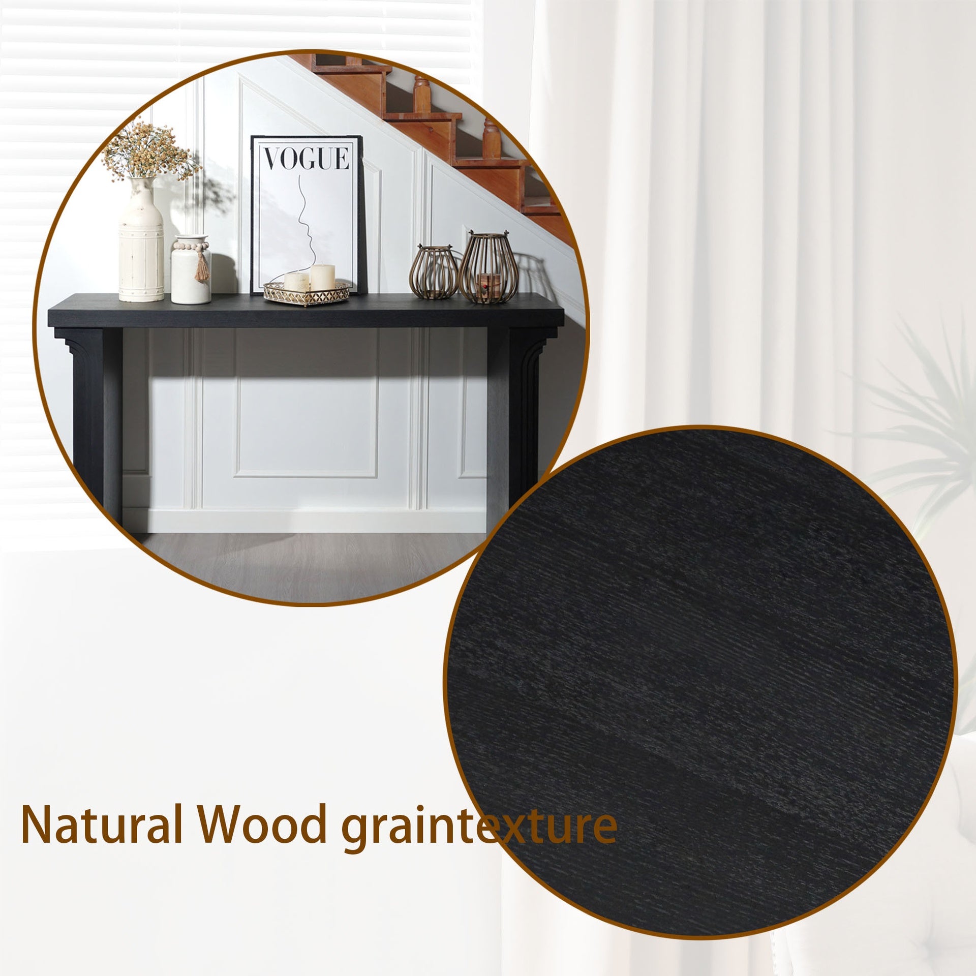 58in Modern Minimalist Black Wooden Console Table for Entryway, Living Room, and Hallway – Versatile Decorative Accent