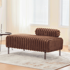 49.6" Wide Upholstered Mini Loveseat with Metal Legs, 2-Seater Small Sofa End of Bed Bench Window Ottoman Footrest with Adjustable Back for Living Room Bedroom Entryway Hallway Small Space, Brown
