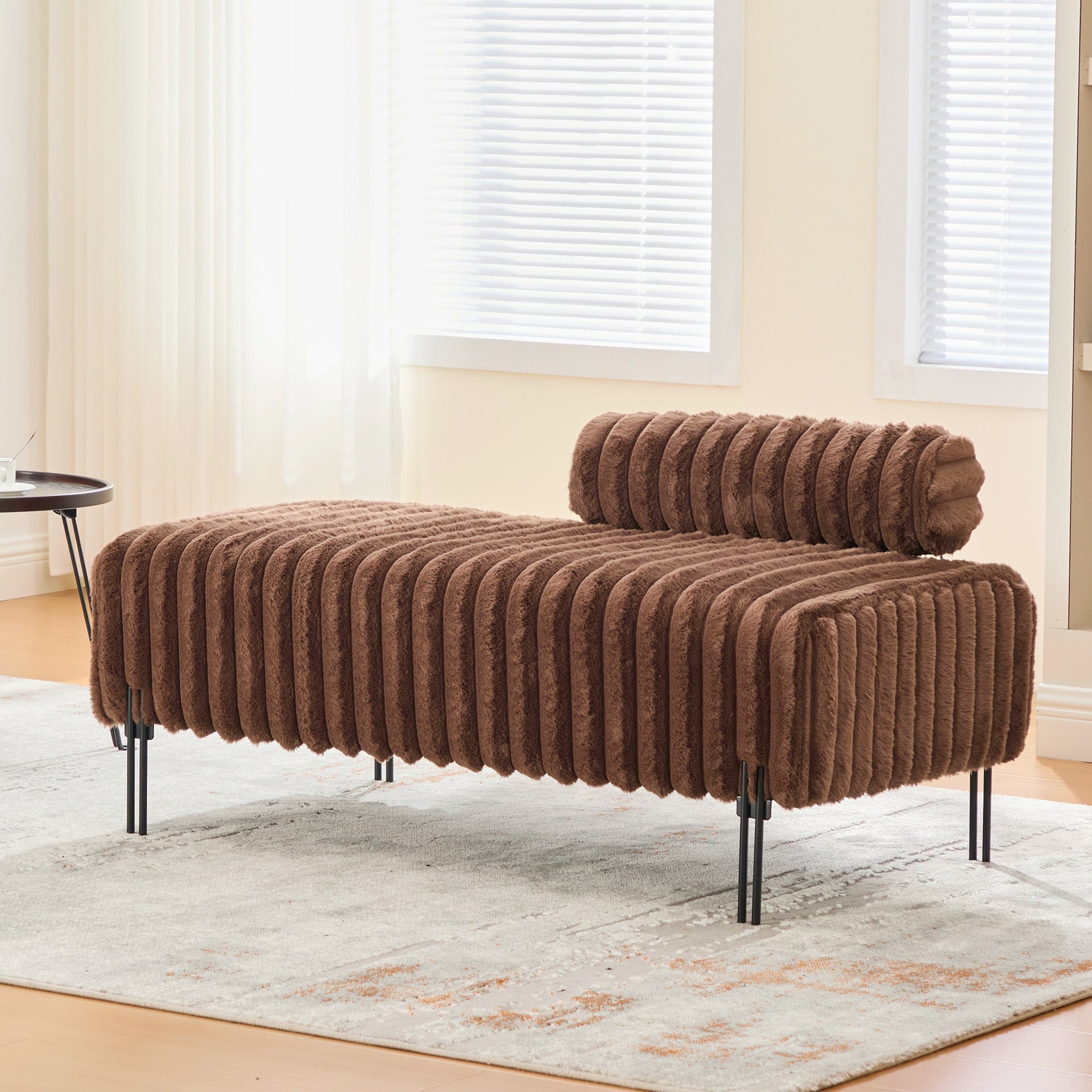 49.6" Wide Upholstered Mini Loveseat with Metal Legs, 2-Seater Small Sofa End of Bed Bench Window Ottoman Footrest with Adjustable Back for Living Room Bedroom Entryway Hallway Small Space, Brown