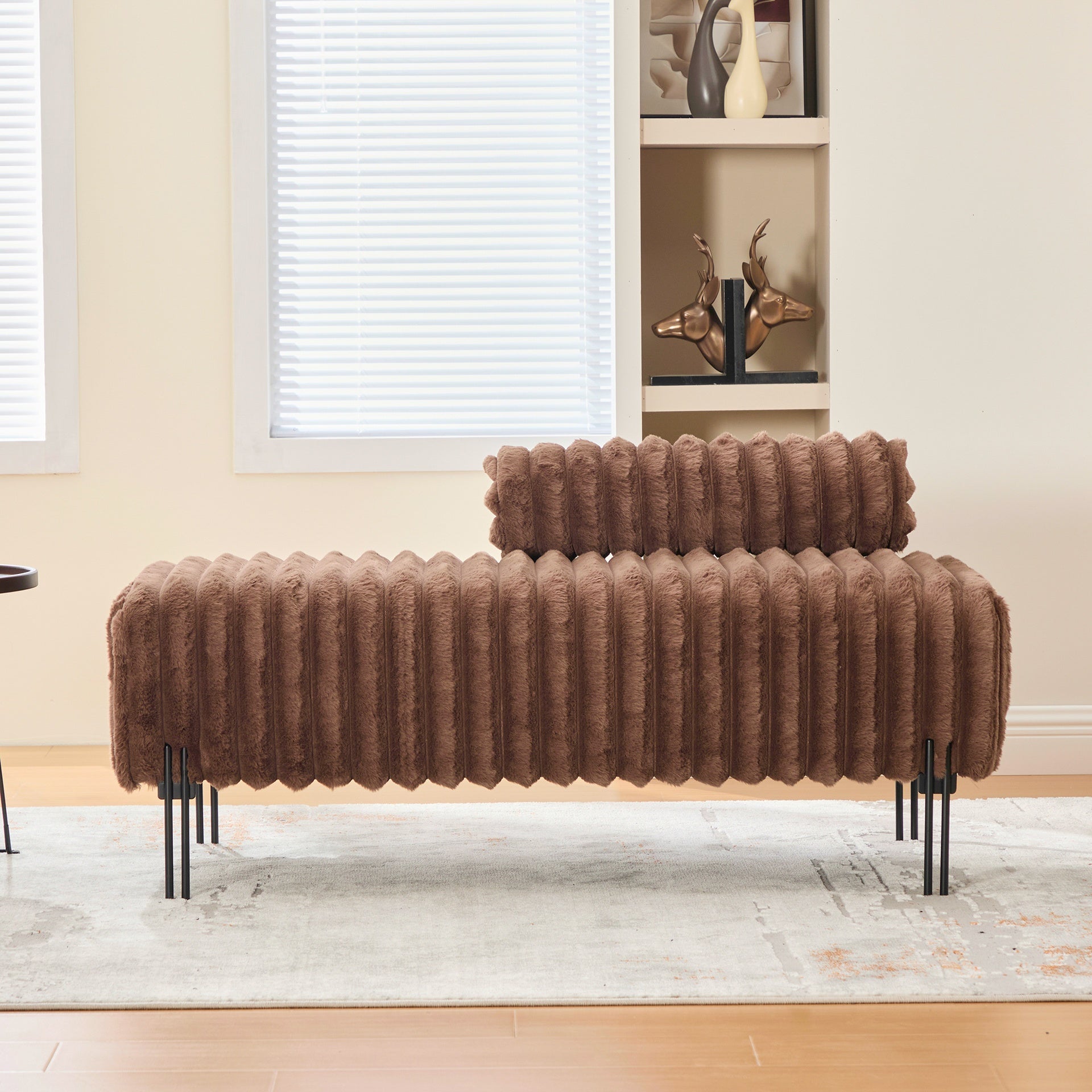 49.6" Wide Upholstered Mini Loveseat with Metal Legs, 2-Seater Small Sofa End of Bed Bench Window Ottoman Footrest with Adjustable Back for Living Room Bedroom Entryway Hallway Small Space, Brown