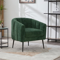 29.9'' Modern Upholstered Chenille Vanity Barrel Accent Chair with Metal Legs, Channel Tufted Lounge Chair Single Sofa Round Leisure Armchair for Bedroom Living Room Reception Study Room Office,Green