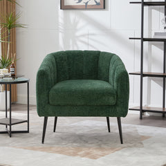 29.9'' Modern Upholstered Chenille Vanity Barrel Accent Chair with Metal Legs, Channel Tufted Lounge Chair Single Sofa Round Leisure Armchair for Bedroom Living Room Reception Study Room Office,Green