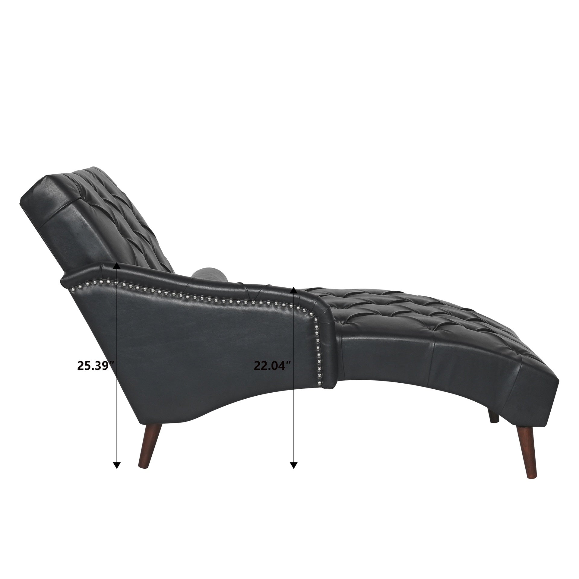 Chaise Lounge Arm Chair Indoor with Pillow and Solid Wood Legs, Leisure Accent Soft Chair with Tufted Back and Arm,Upholstered Chaise Couch Chair for Living Room, Bedroom,Black PU