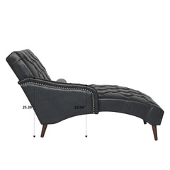 Chaise Lounge Arm Chair Indoor with Pillow and Solid Wood Legs, Leisure Accent Soft Chair with Tufted Back and Arm,Upholstered Chaise Couch Chair for Living Room, Bedroom,Black PU