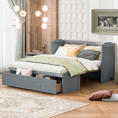 Queen Size Murphy Bed with USB Port and a Large Drawer, Gray