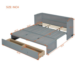 Queen Size Murphy Bed with USB Port and a Large Drawer, Gray