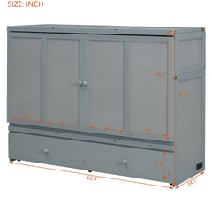 Queen Size Murphy Bed with USB Port and a Large Drawer, Gray