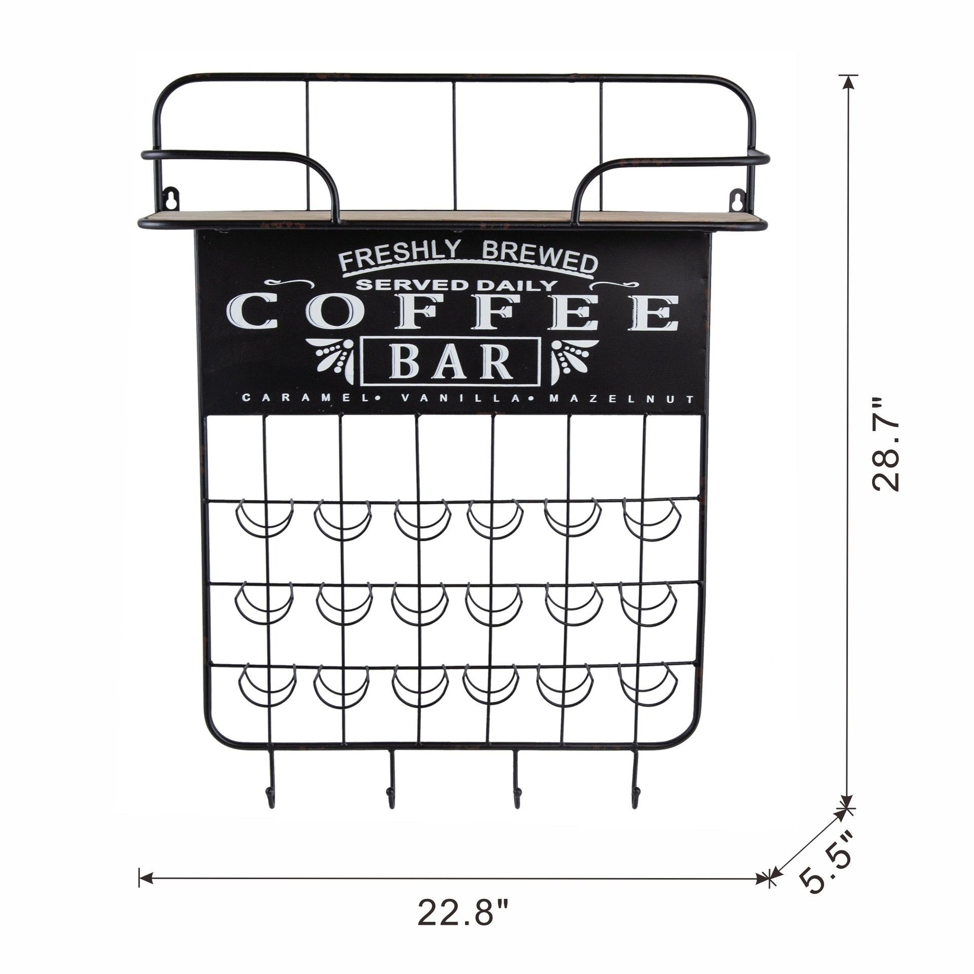22.8x5.5x28.7" Black Floating Coffee Bar Shelf with Coffee Pod Holder, Hooks and Storage Shelf