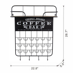 22.8x5.5x28.7" Black Floating Coffee Bar Shelf with Coffee Pod Holder, Hooks and Storage Shelf