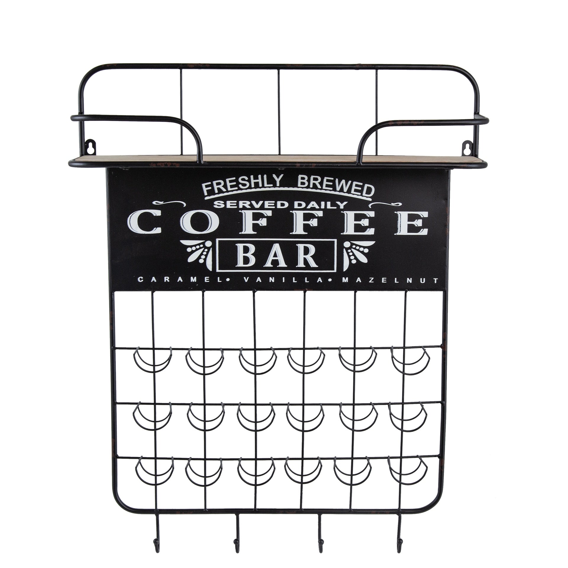 22.8x5.5x28.7" Black Floating Coffee Bar Shelf with Coffee Pod Holder, Hooks and Storage Shelf