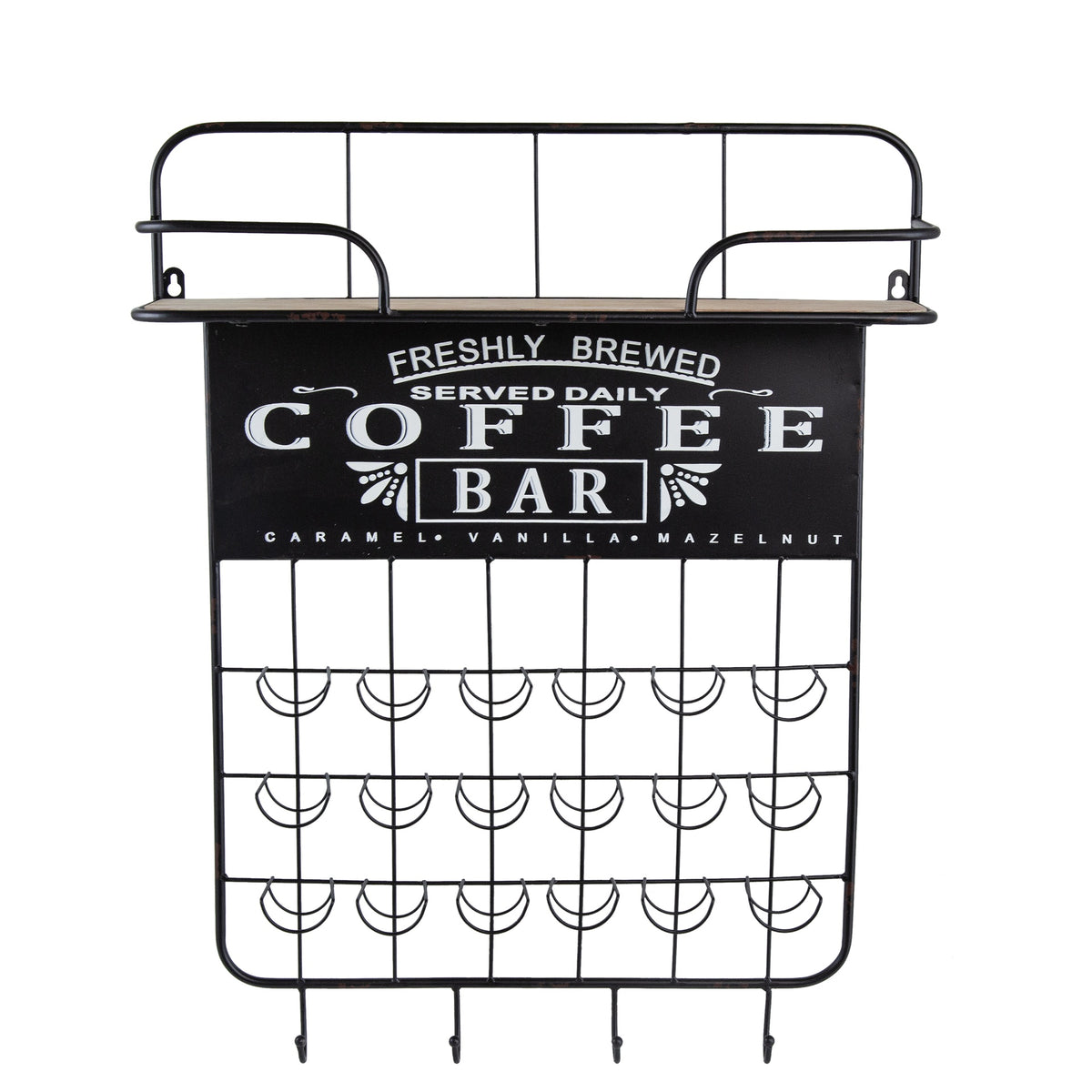 22.8x5.5x28.7" Black Floating Coffee Bar Shelf with Coffee Pod Holder, Hooks and Storage Shelf