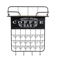 22.8x5.5x28.7" Black Floating Coffee Bar Shelf with Coffee Pod Holder, Hooks and Storage Shelf