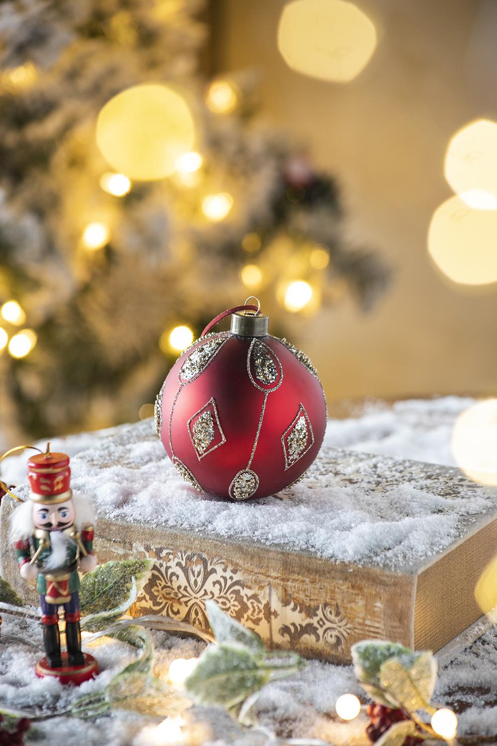 D3.9" Christmas Ball Ornaments, Glass Decorative Hanging Ball Christmas Tree Ornaments for Holiday Party Decorations, Set of 6