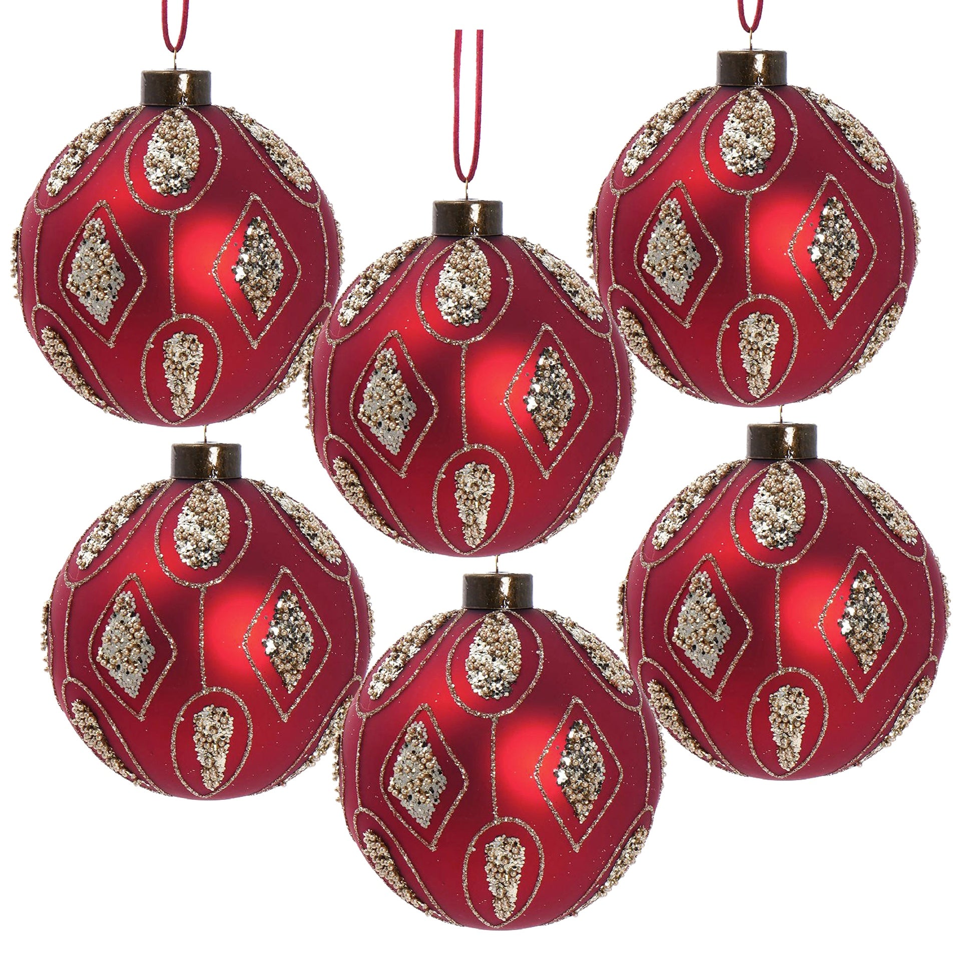 D3.9" Christmas Ball Ornaments, Glass Decorative Hanging Ball Christmas Tree Ornaments for Holiday Party Decorations, Set of 6