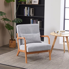 Mid-Century Modern Accent Chair, Arm Chair Living Room Chairs with Pillow Upholstered Reading Chair with Solid Wood Frame &  Living Room Bedroom Balcony (Antique Dark Grey)