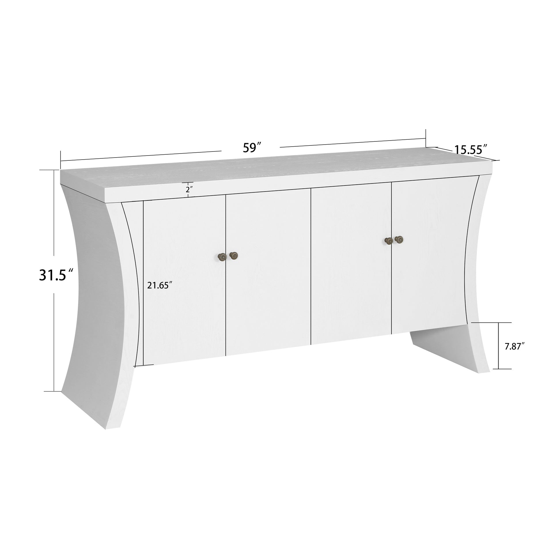 Refined Industrial 4-Door Credenza with Wooden Arc Legs & Bronze Clasps – Advanced Storage Design, Solid Craftsmanship, White