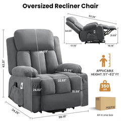 Power Lift Recliner Chair with Heat and Massage Electric Fabric Recliner Chair for Elderly with Side Pocket, USB Charge Port, Remote Control for Living Room