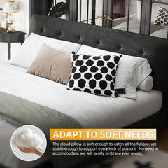 King Size Bed Frame,Tufted Headboard with Extra-Large Ultra-Soft Cloud Pillow Design,Chenille Platform Bed with Metal and Wooden Slats Double Support,Solid and Stable,Noise-Free,Black