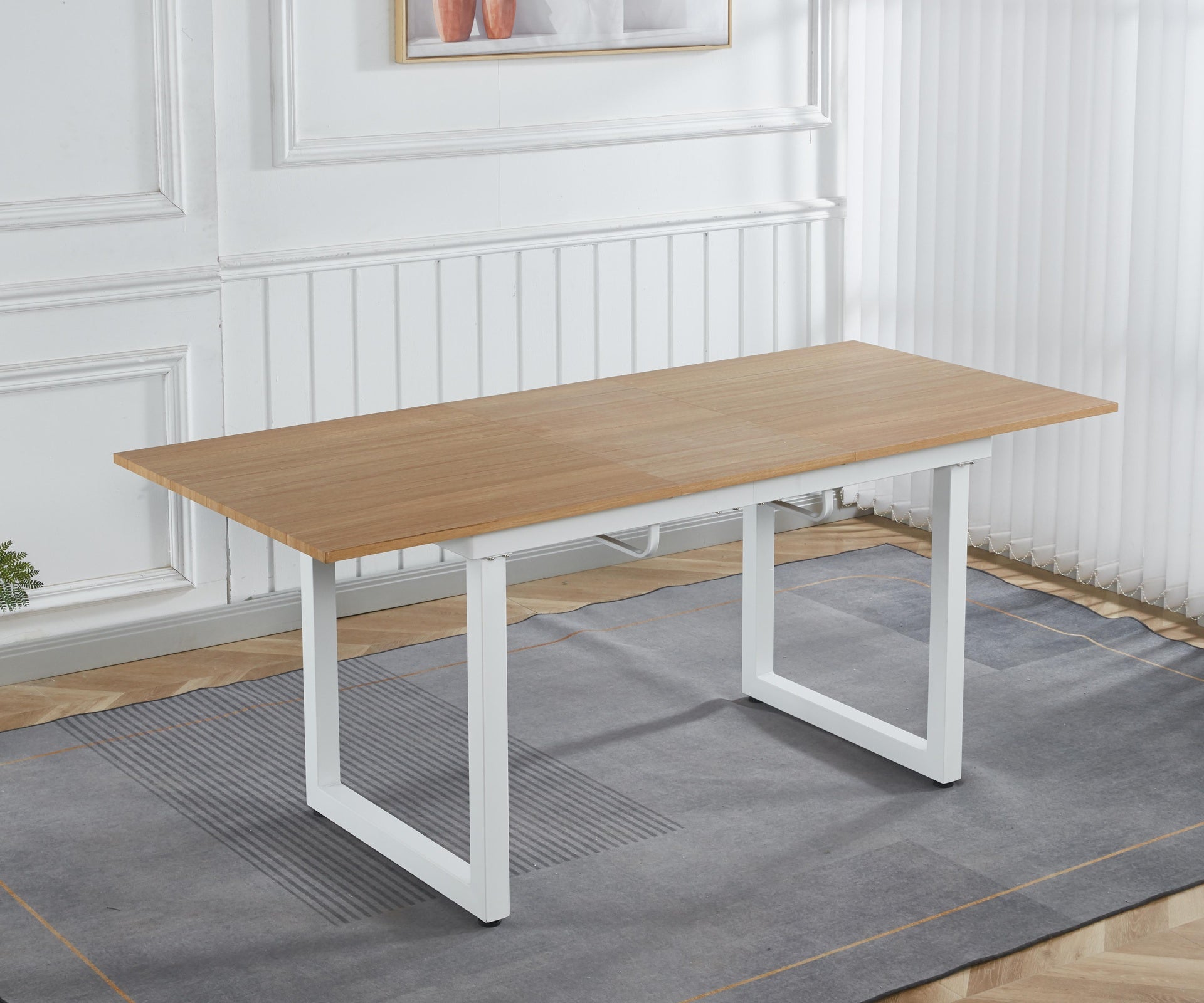 oak color,Square Extendable Dining Table with metal leg,Modern Space Saving Kitchen Table for Living Room(55.11''/ 70.86" L x 31.5" W x 29.5" H)