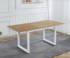oak color,Square Extendable Dining Table with metal leg,Modern Space Saving Kitchen Table for Living Room(55.11''/ 70.86" L x 31.5" W x 29.5" H)