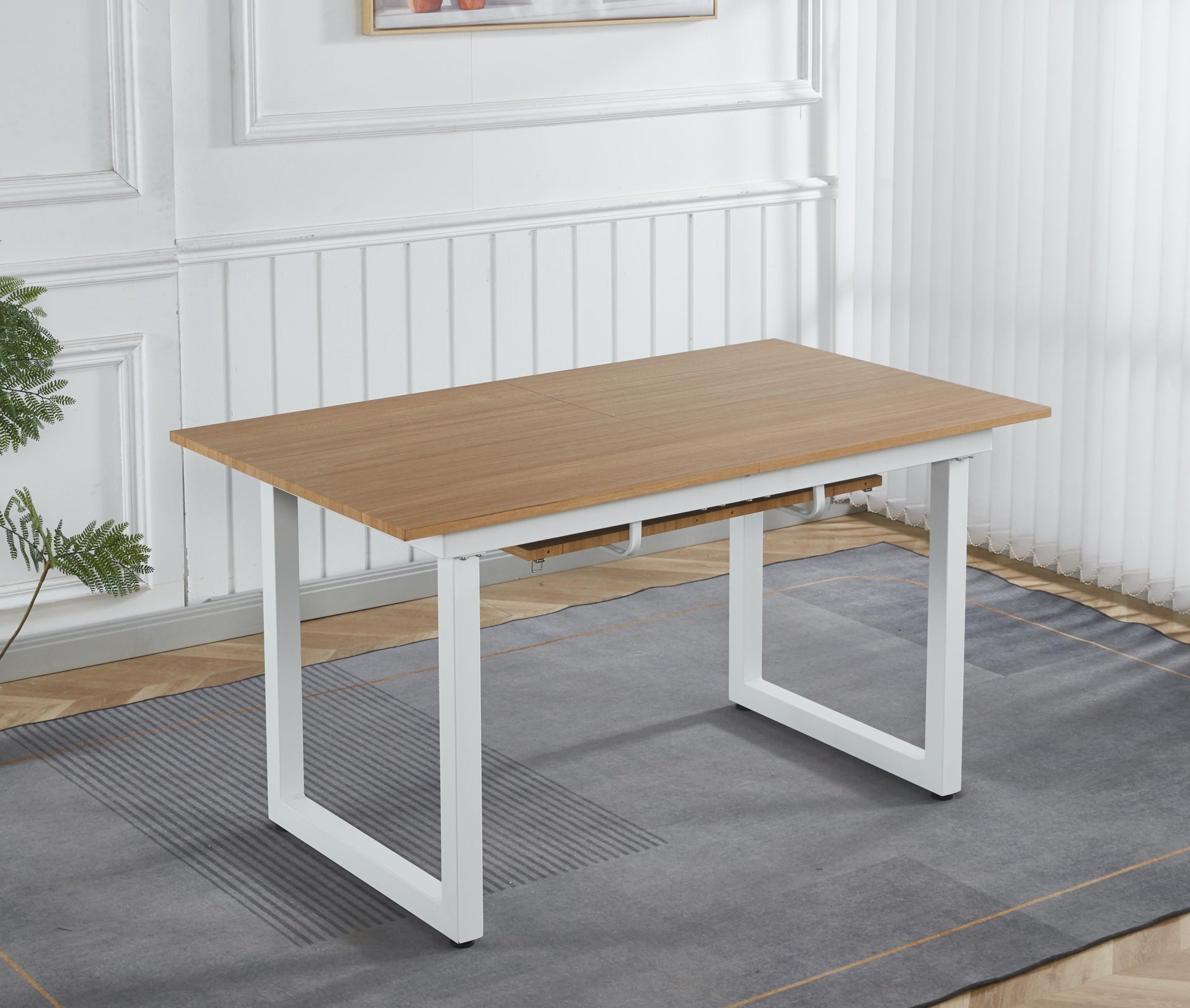 oak color,Square Extendable Dining Table with metal leg,Modern Space Saving Kitchen Table for Living Room(55.11''/ 70.86" L x 31.5" W x 29.5" H)