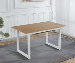 oak color,Square Extendable Dining Table with metal leg,Modern Space Saving Kitchen Table for Living Room(55.11''/ 70.86" L x 31.5" W x 29.5" H)