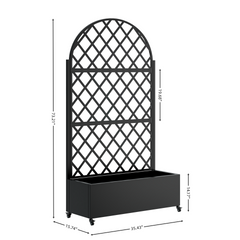 Round Metal Planter Box with Trellis, 73"x35"x16 Metal Raised Garden Bed with Trellis, Metal Planter Box with Drainage Holes & Lockable Wheels & Privacy Screen for Climbing Plants, Vegetables, Vines