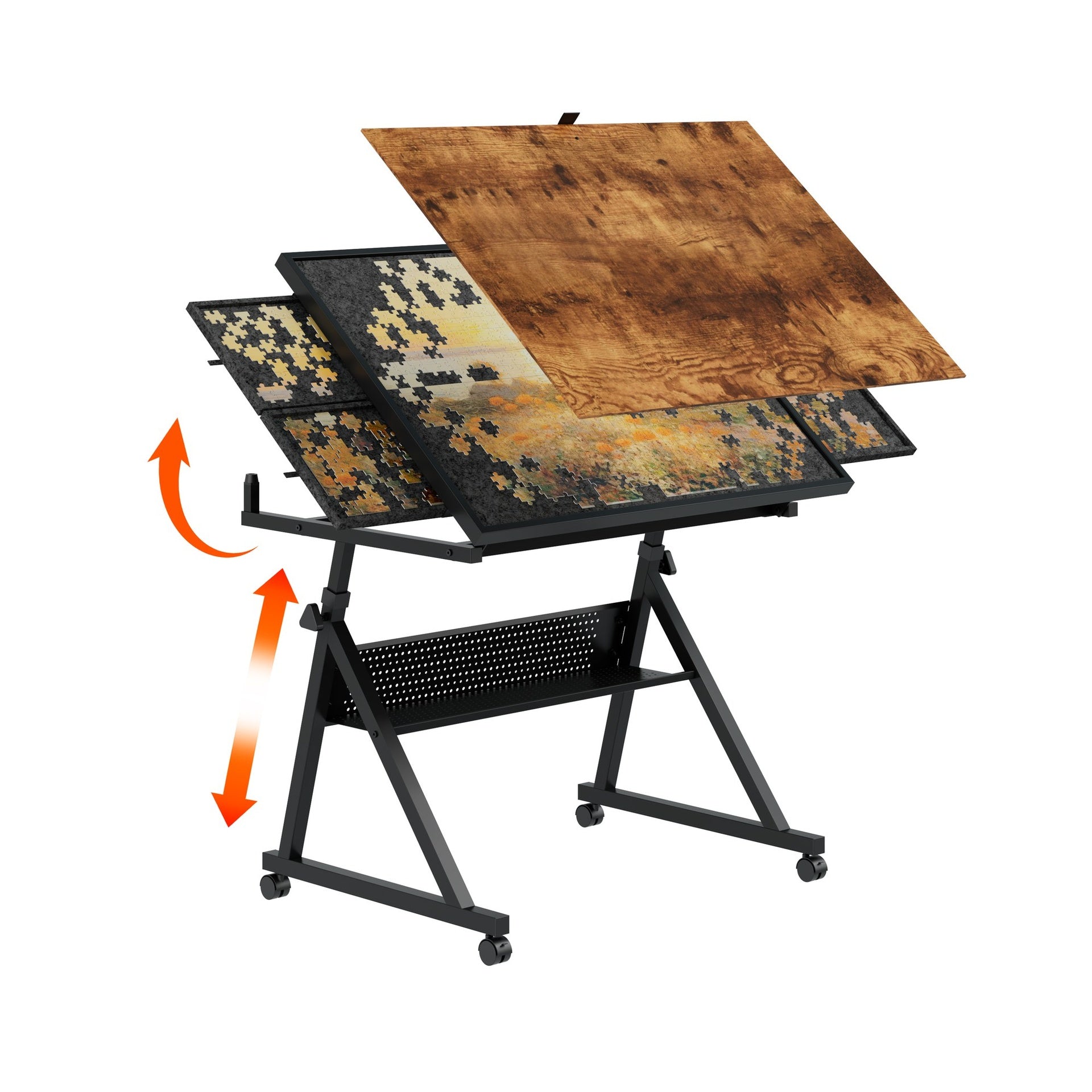 1500 pieces Jigsaw Puzzle metal Table board for adults gift with 4 trays(black)