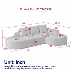 Modern Curved sofa ,Chenille Upholstered Sectional Sofa Couch Set,Modular 108.5" L Shaped Sectional Living Room Sofa Set With 3 Pillows,Free Combination Sofa Couch for Living Room,Bedroom