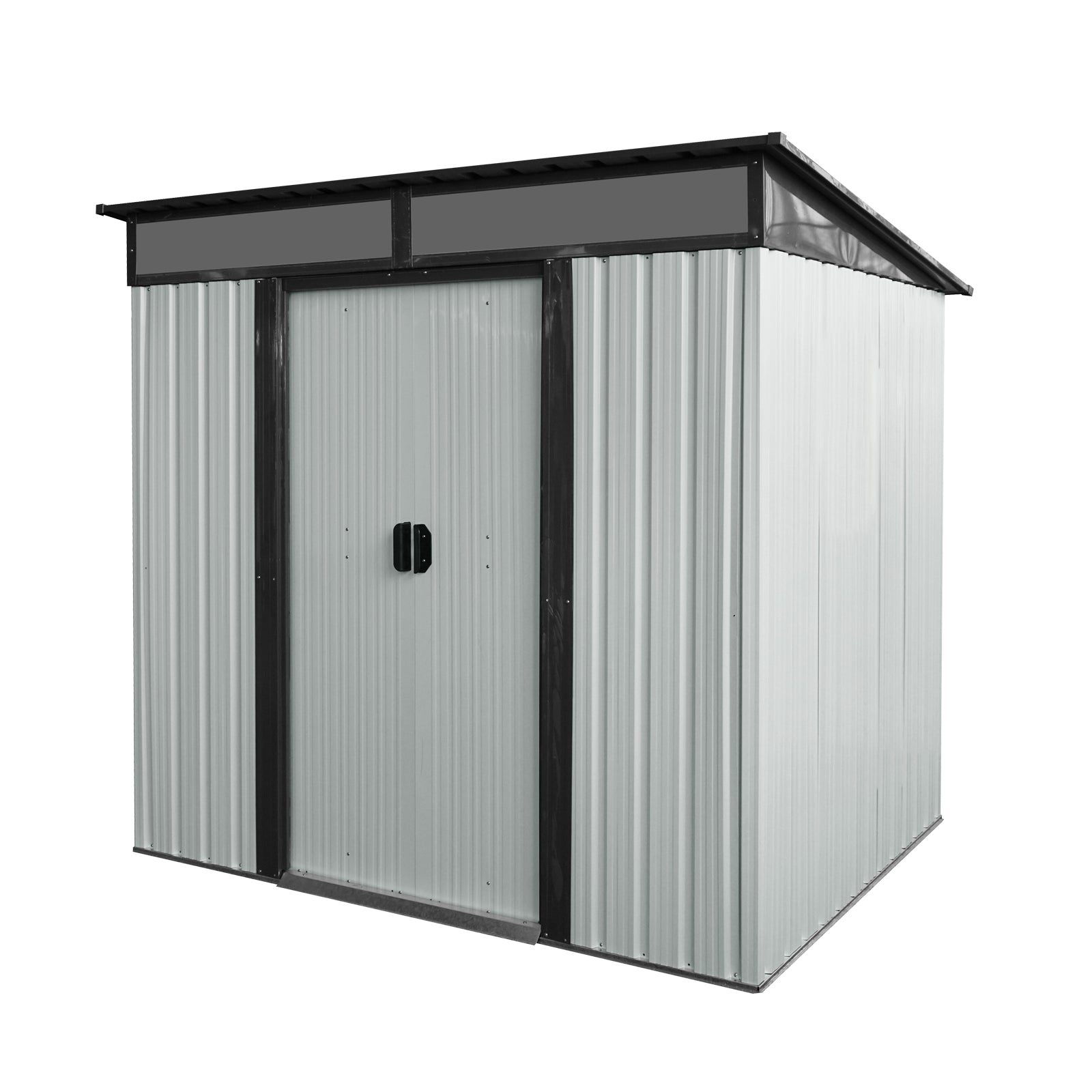 6ft x 5ft Outdoor Metal Storage Shed with Lockable Sliding Doors and Transparent plate for Garden, Lawn ( White and Black  )