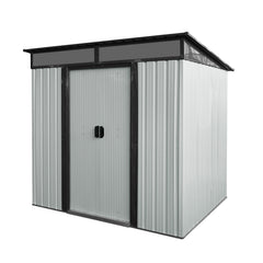 6ft x 5ft Outdoor Metal Storage Shed with Lockable Sliding Doors and Transparent plate for Garden, Lawn ( White and Black  )