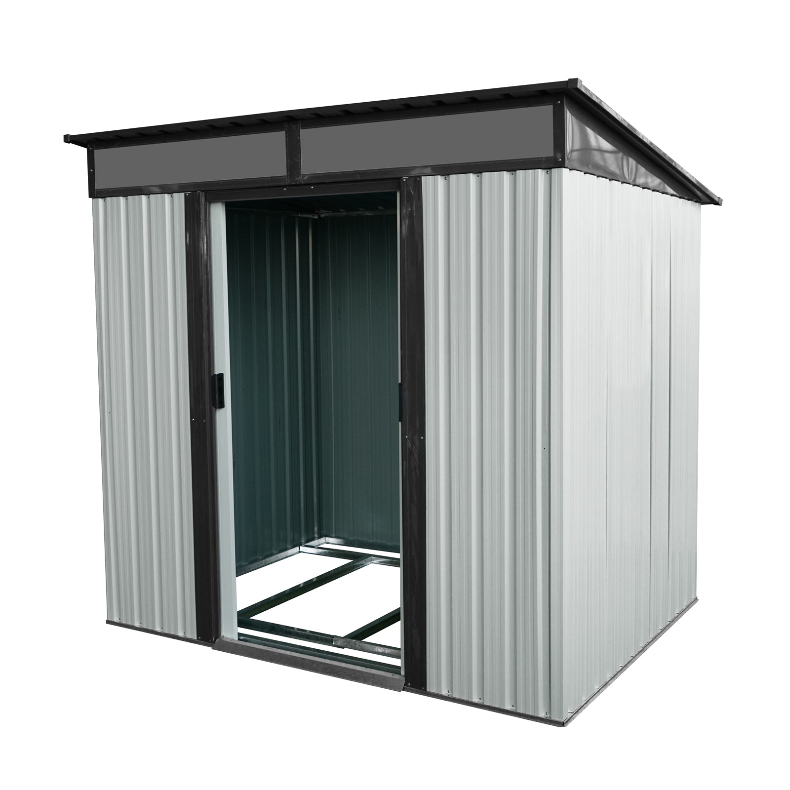 6ft x 5ft Outdoor Metal Storage Shed with Lockable Sliding Doors and Transparent plate for Garden, Lawn ( White and Black  )