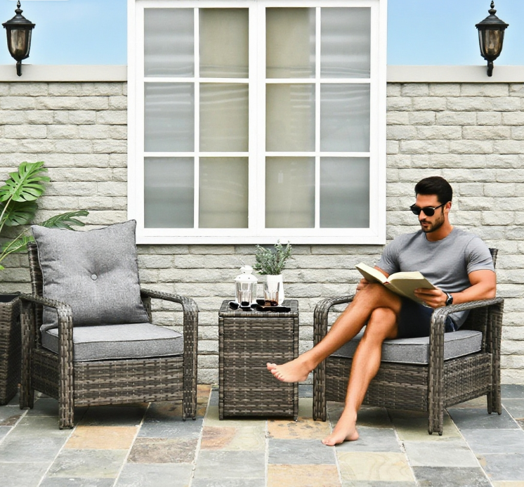 Patio Furniture,Wicker Storage Table  Chairs