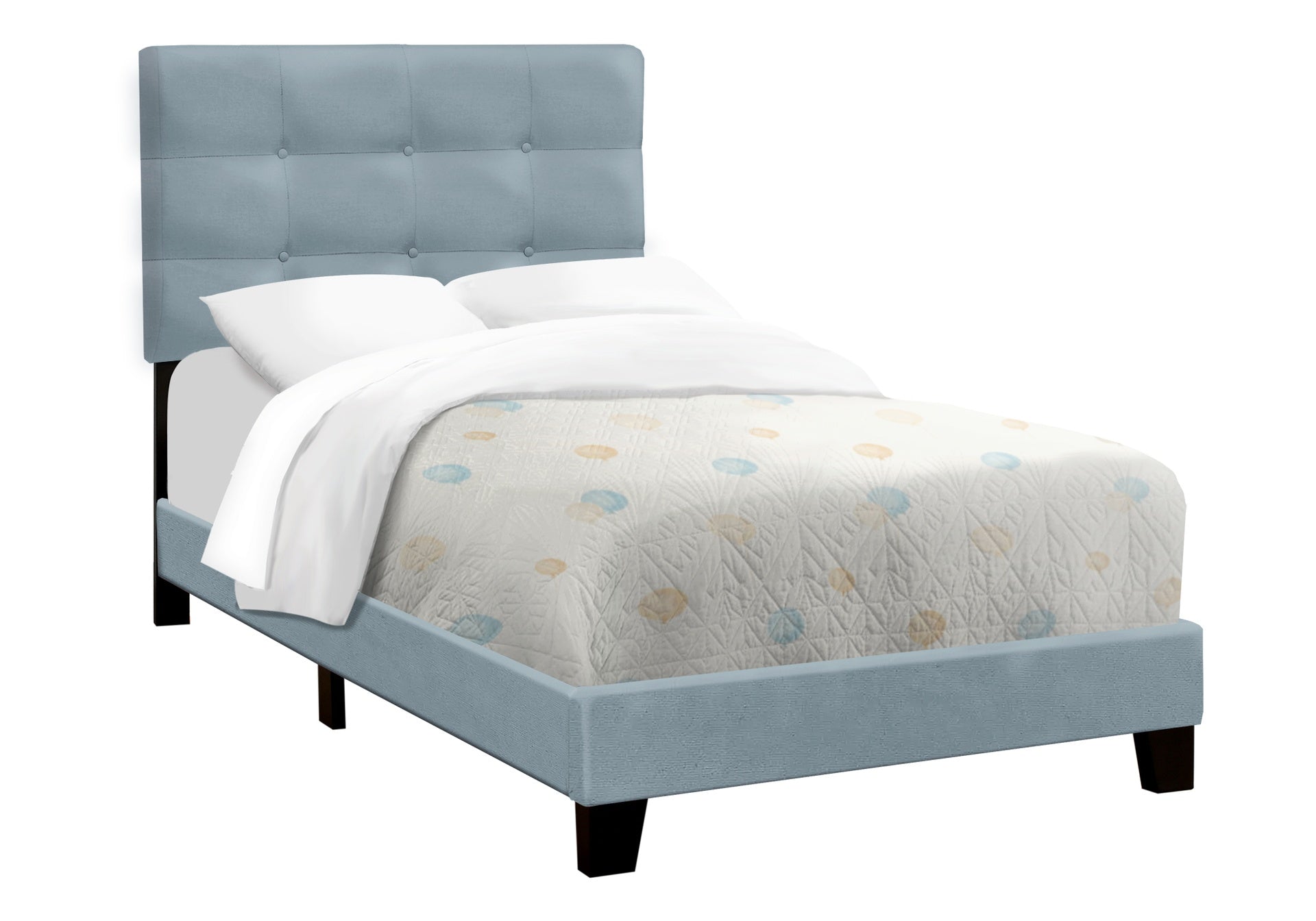 Bed, Twin Size, Upholstered, Bedroom, Frame Only, Youth, Teen, Juvenile, Light Blue Velvet, Transitional