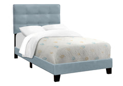Bed, Twin Size, Upholstered, Bedroom, Frame Only, Youth, Teen, Juvenile, Light Blue Velvet, Transitional